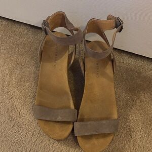 Lucky Brand Taupe Suede Ankle-Strap Sandals